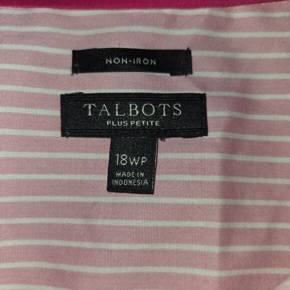 Talbots Plus Petite 18WP Non-Iron Pink & White Striped Button-Down Shirt 4206 - Picture 2 of 6